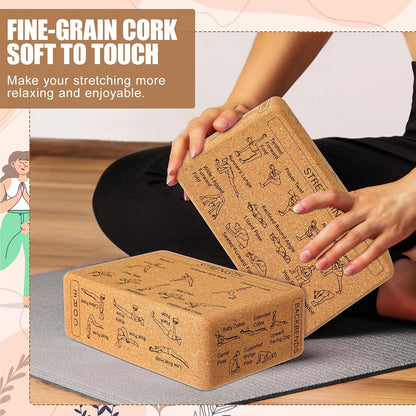 2 Pack Cork Yoga Blocks for Support and Balance, Beige