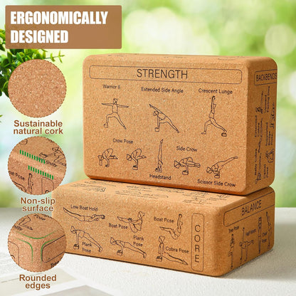 2 Pack Cork Yoga Blocks for Support and Balance, Beige