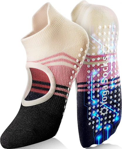 Non Slip Pilates Grip Socks for Women Yoga Barre Knitted Cotton