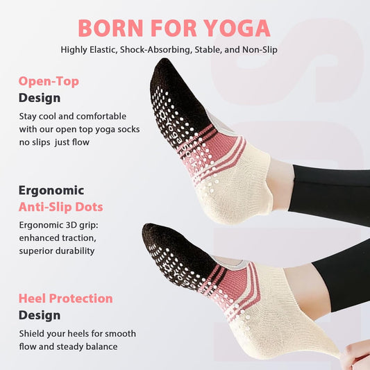 Non Slip Pilates Grip Socks for Women Yoga Barre Knitted Cotton