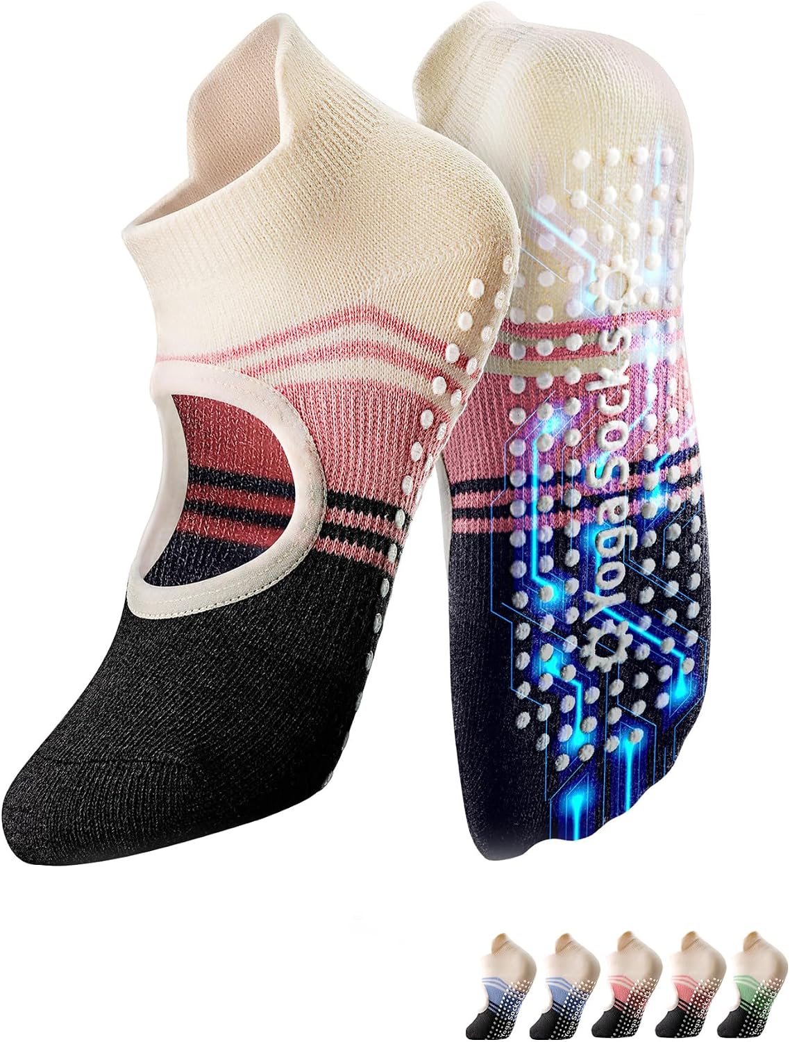 Non Slip Pilates Grip Socks for Women Yoga Barre Knitted Cotton