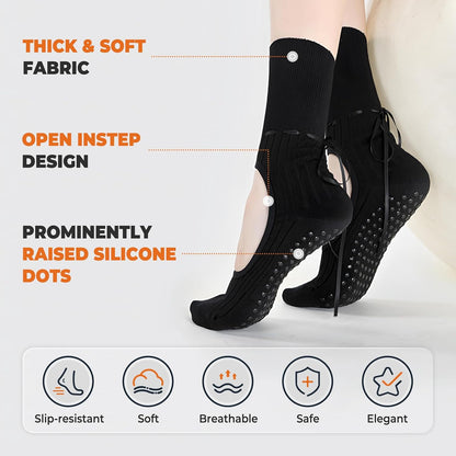 Non Slip Pilates Grip Socks for Women Yoga Barre Knitted Cotton