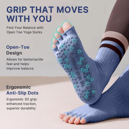 Non Slip Pilates Grip Socks for Women Yoga Barre Knitted Cotton