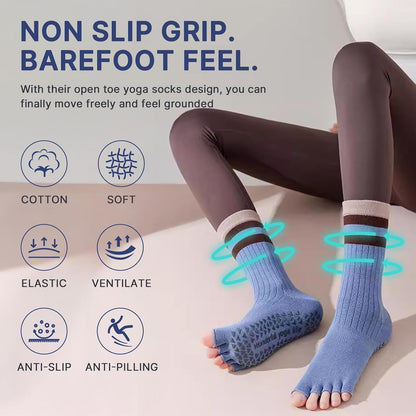 Non Slip Pilates Grip Socks for Women Yoga Barre Knitted Cotton