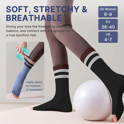 Non Slip Pilates Grip Socks for Women Yoga Barre Knitted Cotton