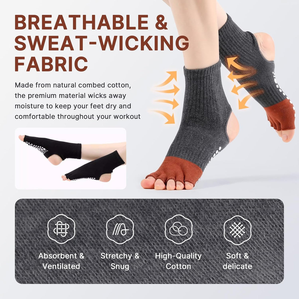 Non Slip Pilates Grip Socks for Women Yoga Barre Knitted Cotton