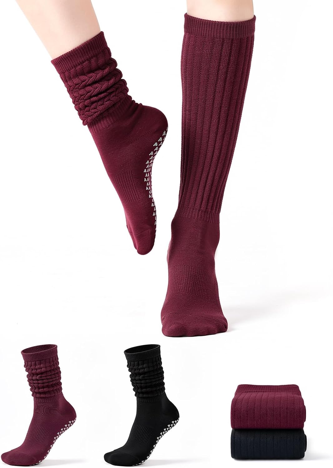 Non Slip Pilates Grip Socks for Women Yoga Barre Knitted Cotton