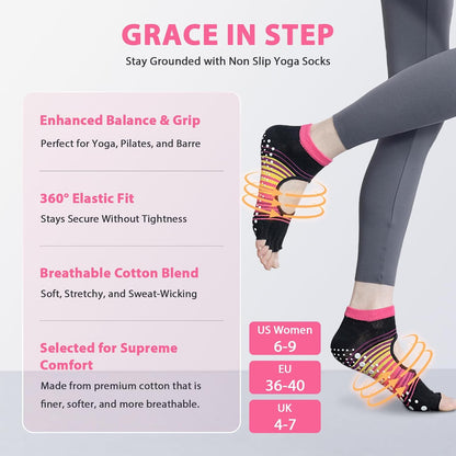 Non Slip Pilates Grip Socks for Women Yoga Barre Knitted Cotton