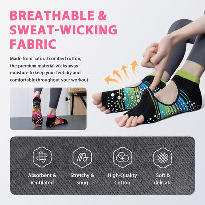 Non Slip Pilates Grip Socks for Women Yoga Barre Knitted Cotton
