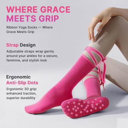 Non Slip Pilates Grip Socks for Women Yoga Barre Knitted Cotton