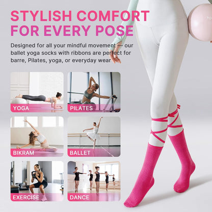 Non Slip Pilates Grip Socks for Women Yoga Barre Knitted Cotton