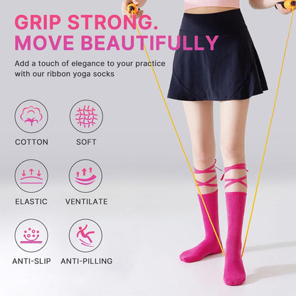 Non Slip Pilates Grip Socks for Women Yoga Barre Knitted Cotton