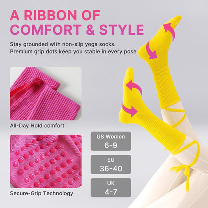 Non Slip Pilates Grip Socks for Women Yoga Barre Knitted Cotton