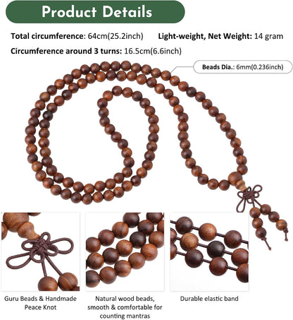 6mm Wooden 108 Tibetan Buddhist Prayer Beads Mala Bracelet