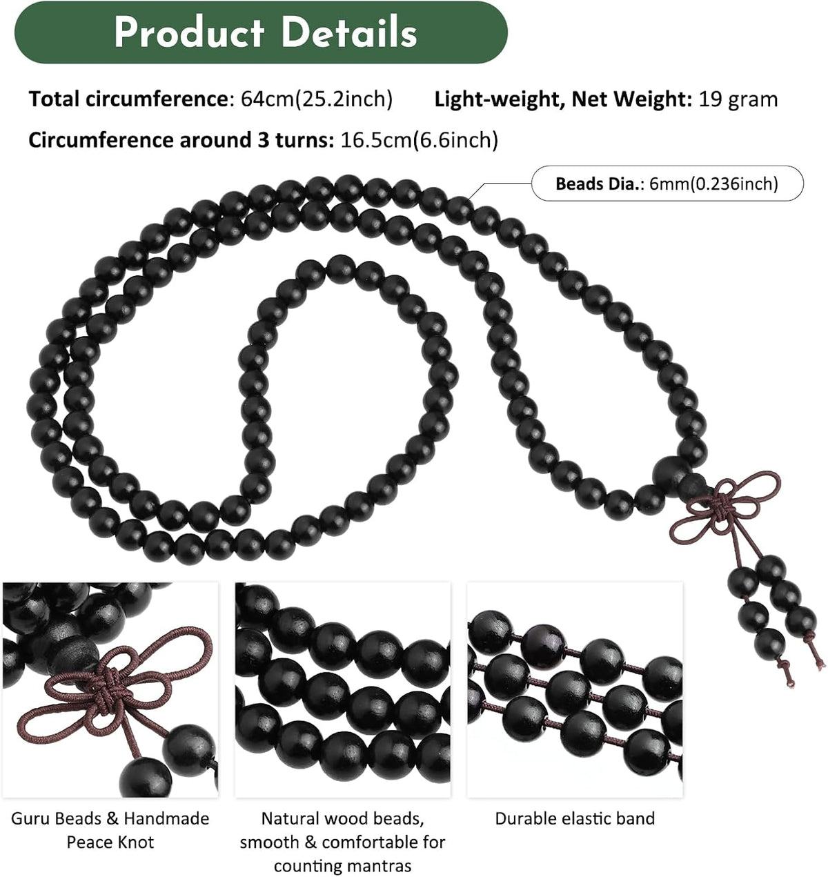 6mm Wooden 108 Tibetan Buddhist Prayer Beads Mala Bracelet
