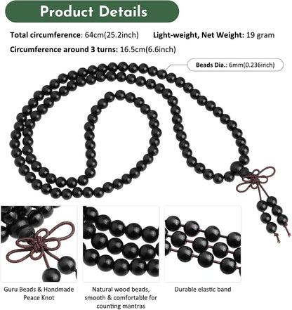 6mm Wooden 108 Tibetan Buddhist Prayer Beads Mala Bracelet