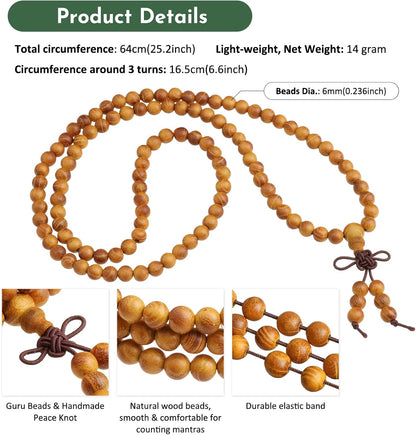 6mm Wooden 108 Tibetan Buddhist Prayer Beads Mala Bracelet