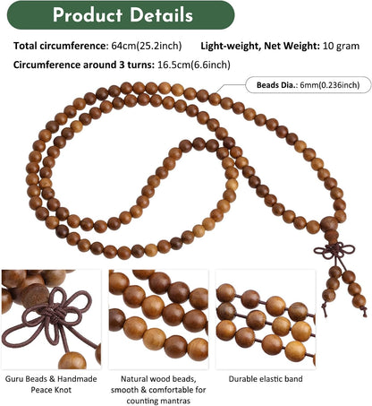 6mm Wooden 108 Tibetan Buddhist Prayer Beads Mala Bracelet