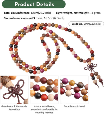 6mm Wooden 108 Tibetan Buddhist Prayer Beads Mala Bracelet