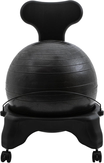 Exercise Ball Chair: FitPro Balance Ball Chair with Wheels and Back Support for Home or Office Use - Includes Hand Pump - Black