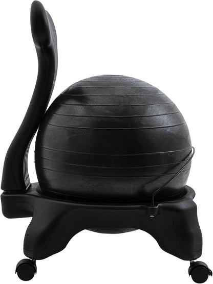 Exercise Ball Chair: FitPro Balance Ball Chair with Wheels and Back Support for Home or Office Use - Includes Hand Pump - Black
