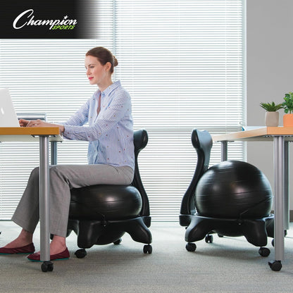 Exercise Ball Chair: FitPro Balance Ball Chair with Wheels and Back Support for Home or Office Use - Includes Hand Pump - Black
