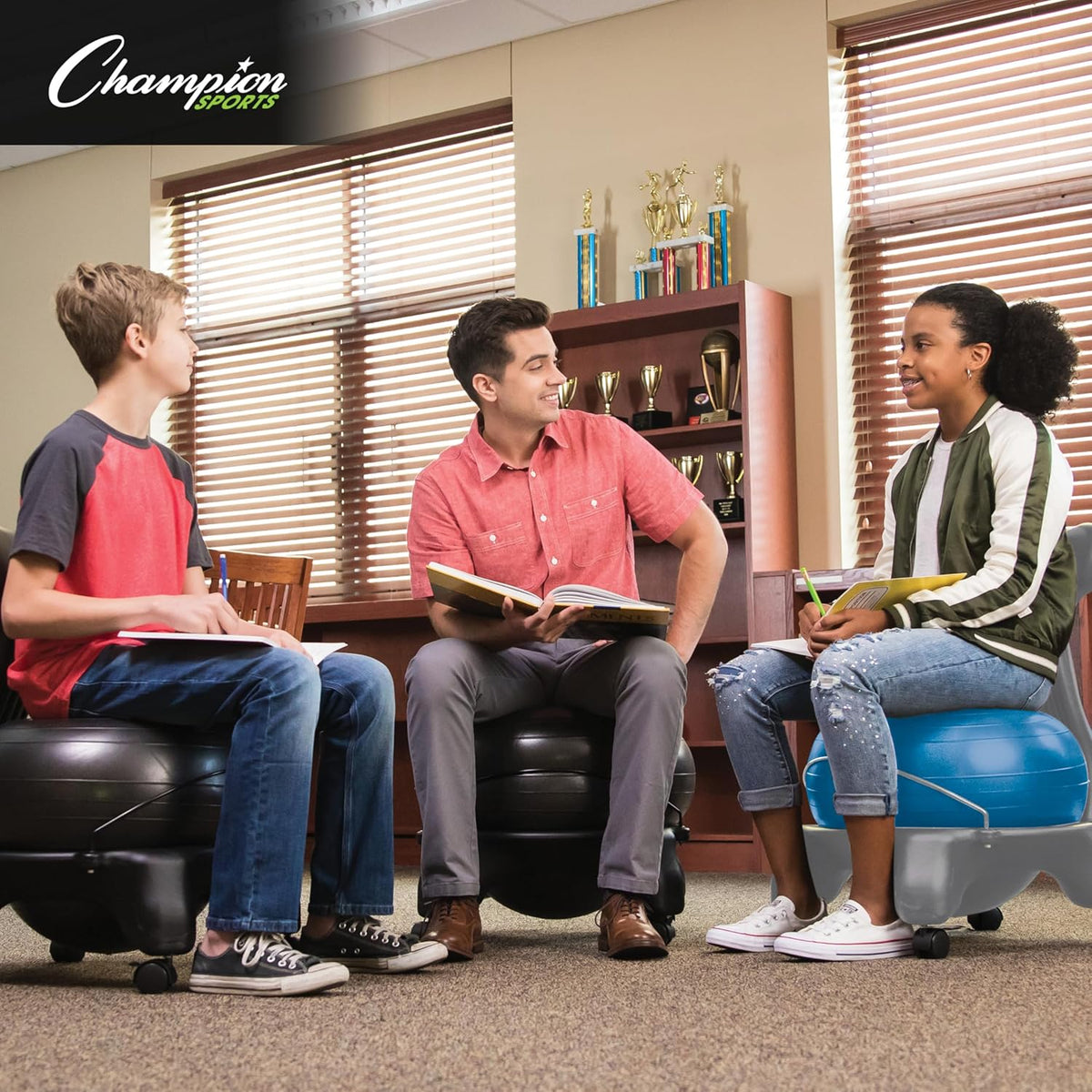 Exercise Ball Chair: FitPro Balance Ball Chair with Wheels and Back Support for Home or Office Use - Includes Hand Pump - Black