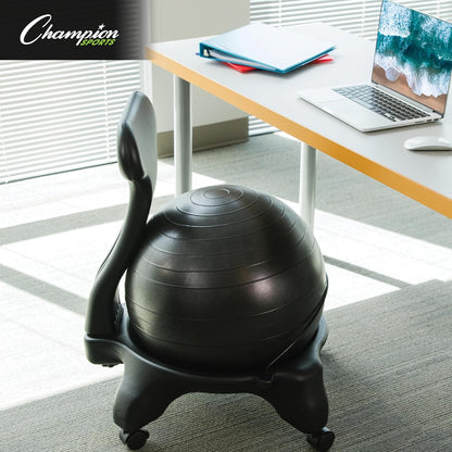Exercise Ball Chair: FitPro Balance Ball Chair with Wheels and Back Support for Home or Office Use - Includes Hand Pump - Black