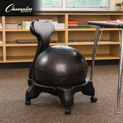 Exercise Ball Chair: FitPro Balance Ball Chair with Wheels and Back Support for Home or Office Use - Includes Hand Pump - Black