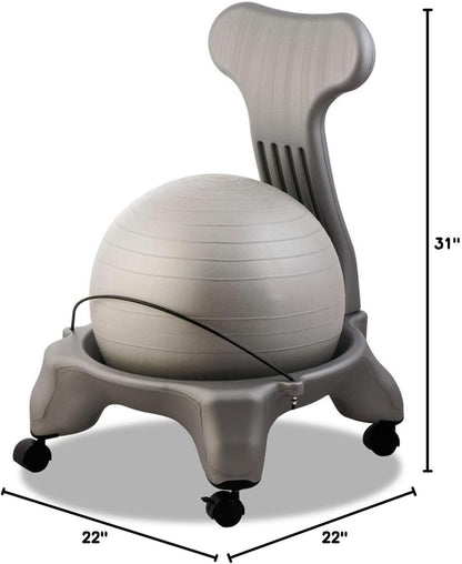 Exercise Ball Chair: FitPro Balance Ball Chair with Wheels and Back Support for Home or Office Use - Includes Hand Pump - Black