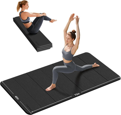 Foldable Yoga Mat 10MM Thick 75‘’x40‘“ Quick Fold Easy Storage