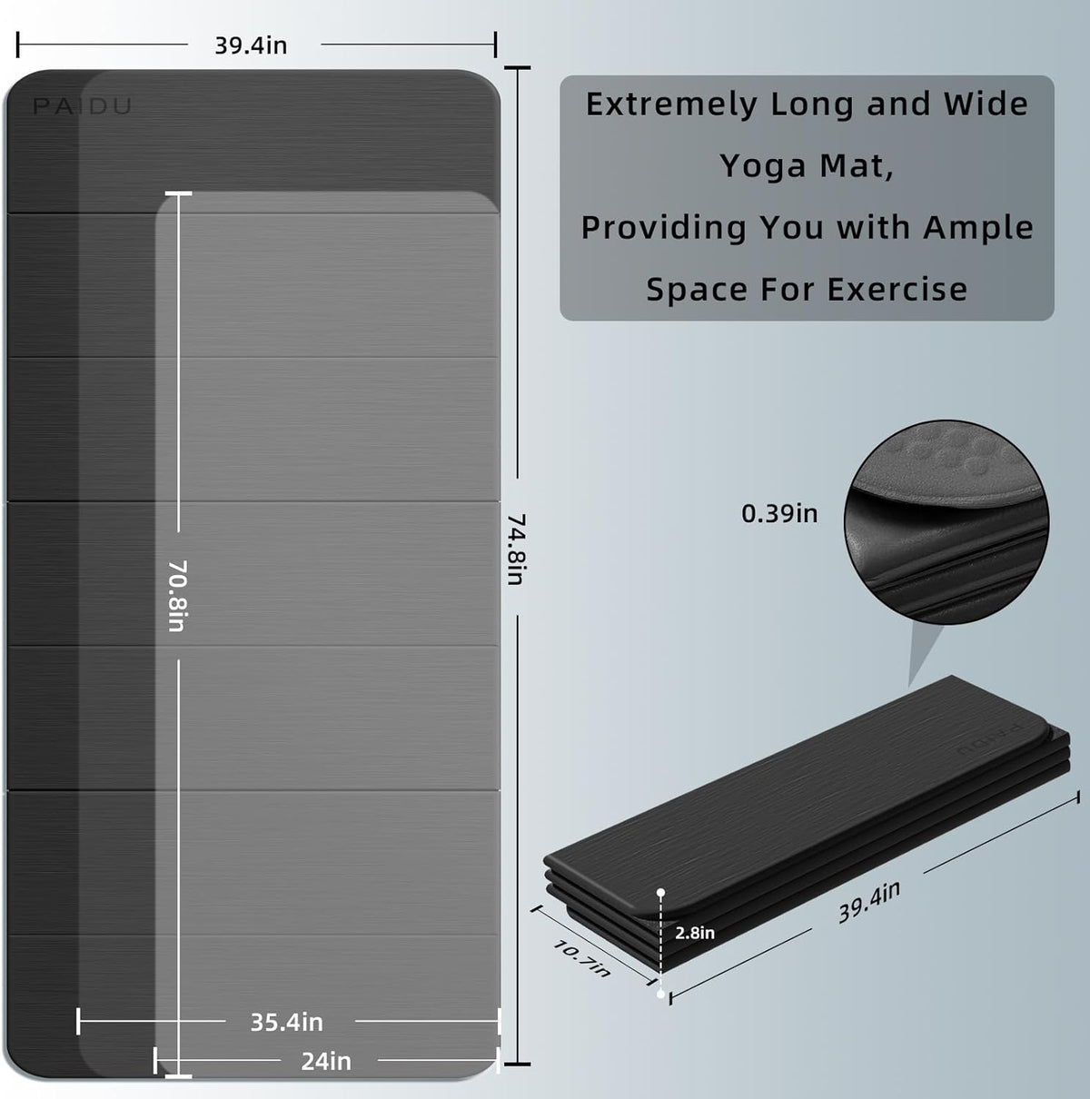 Foldable Yoga Mat 10MM Thick 75‘’x40‘“ Quick Fold Easy Storage