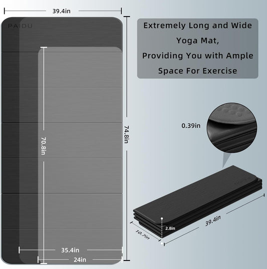 Foldable Yoga Mat 10MM Thick 75‘’x40‘“ Quick Fold Easy Storage