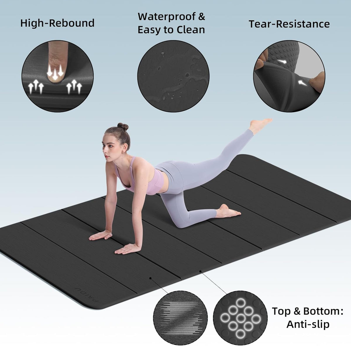 Foldable Yoga Mat 10MM Thick 75‘’x40‘“ Quick Fold Easy Storage
