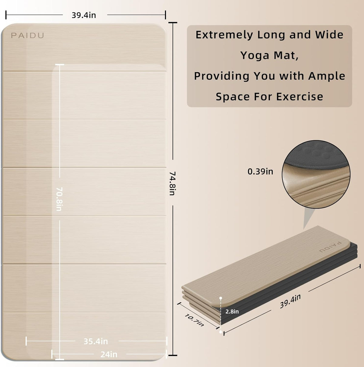 Foldable Yoga Mat 10MM Thick 75‘’x40‘“ Quick Fold Easy Storage