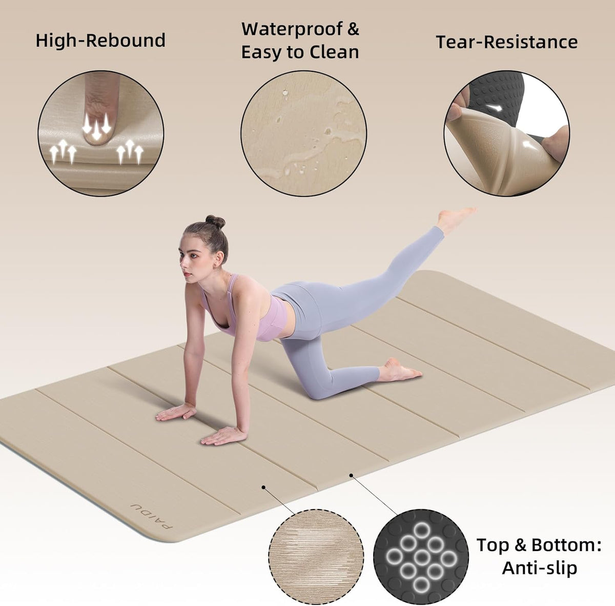 Foldable Yoga Mat 10MM Thick 75‘’x40‘“ Quick Fold Easy Storage