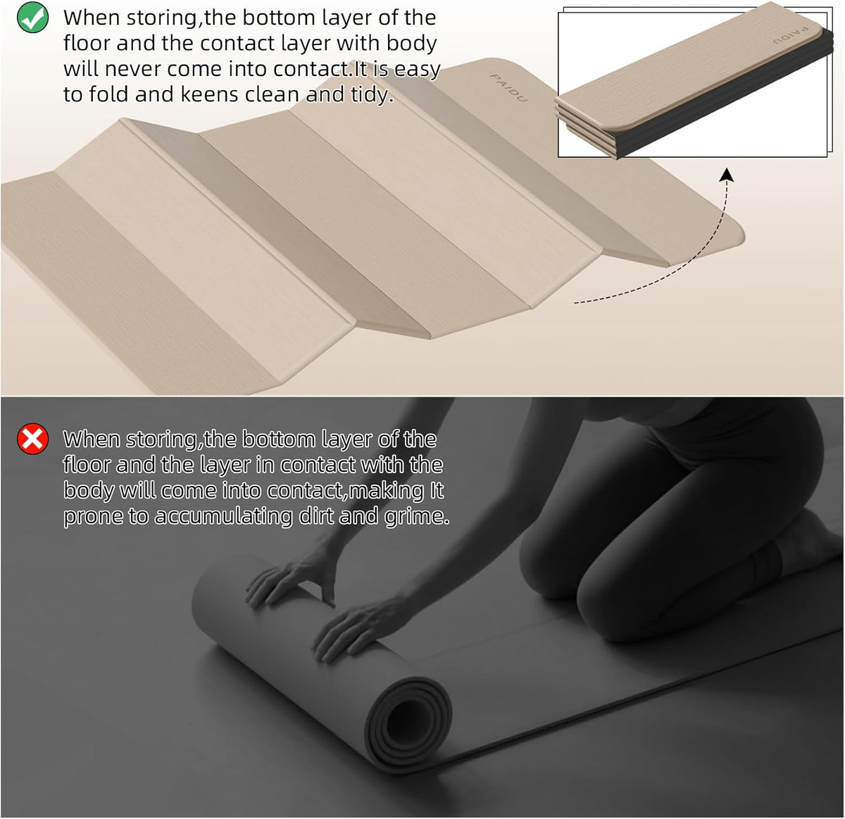 Foldable Yoga Mat 10MM Thick 75‘’x40‘“ Quick Fold Easy Storage