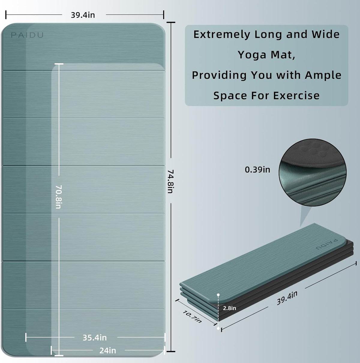 Foldable Yoga Mat 10MM Thick 75‘’x40‘“ Quick Fold Easy Storage