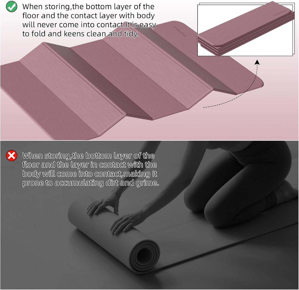 Foldable Yoga Mat 10MM Thick 75‘’x40‘“ Quick Fold Easy Storage