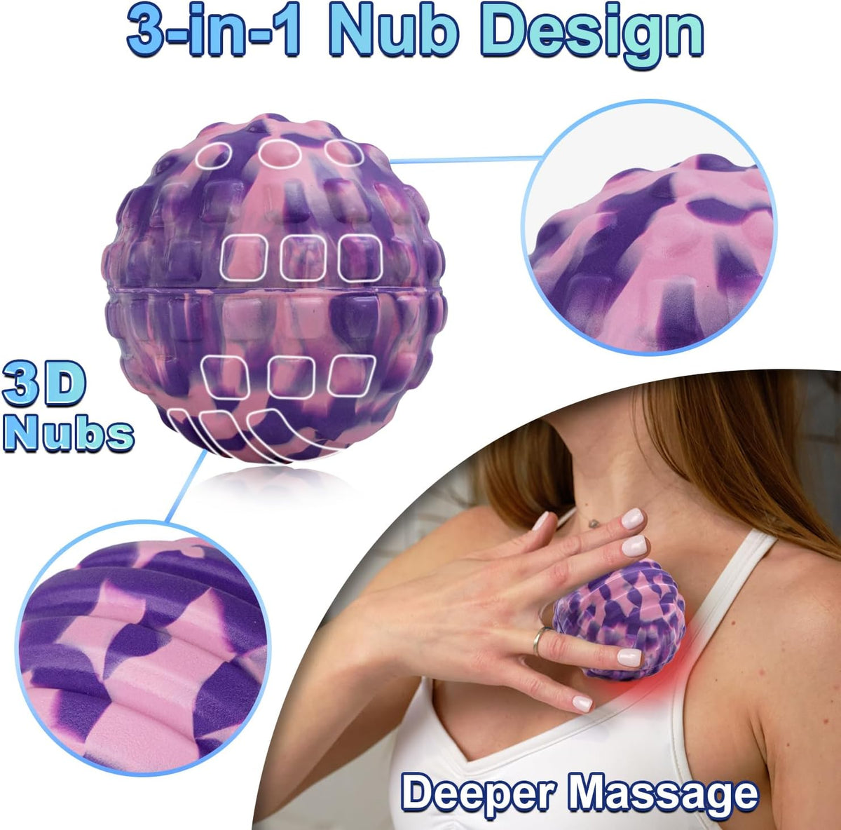 Deep Tissue Massage Ball for Exercise & Recovery - SGS Certification - Targets Back, Shoulder, Legs&Feet - Relieves Muscle Knots, Joint Pain&Tightness, Pressure Point Therapy- Myofascial Release Ball