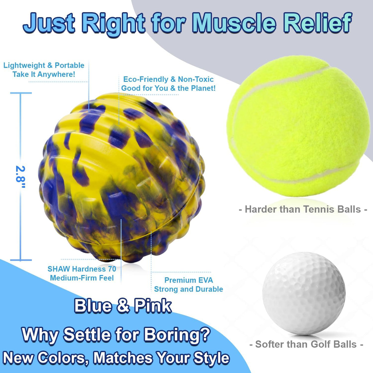 Deep Tissue Massage Ball for Exercise & Recovery - SGS Certification - Targets Back, Shoulder, Legs&Feet - Relieves Muscle Knots, Joint Pain&Tightness, Pressure Point Therapy- Myofascial Release Ball