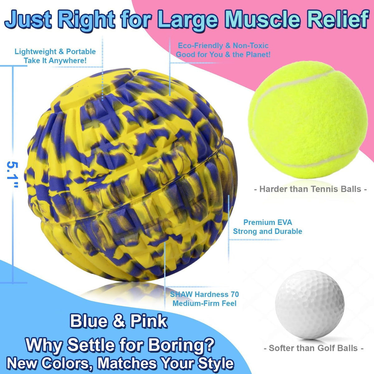 Deep Tissue Massage Ball for Exercise & Recovery - SGS Certification - Targets Back, Shoulder, Legs&Feet - Relieves Muscle Knots, Joint Pain&Tightness, Pressure Point Therapy- Myofascial Release Ball