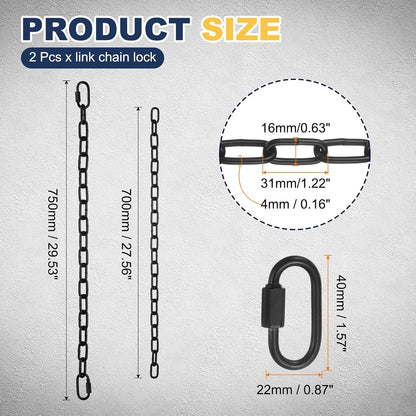 2 Pcs Gate Hanging Chain Lock 30 in x 2.5mm Dia Alloy Steel Black