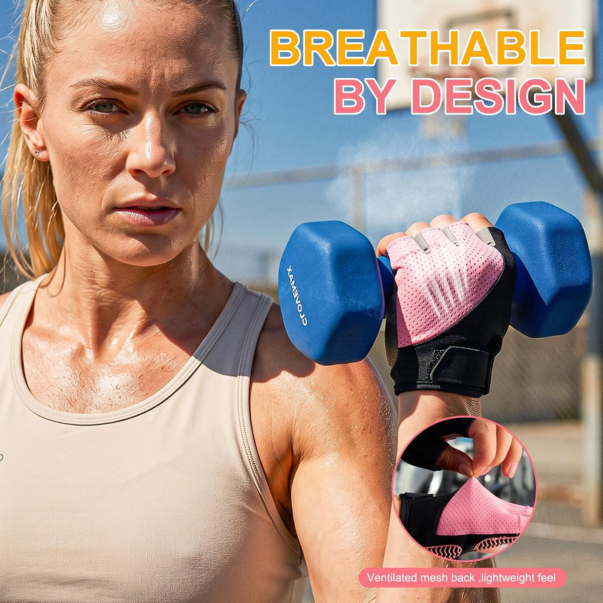 Workout Gloves for Women - Breathable Weight Lifting Gloves with Non-Slip Silicone Padding, Fingerless Gym Gloves for Cycling, Rowing, Pull Ups & Training (4 Sizes)