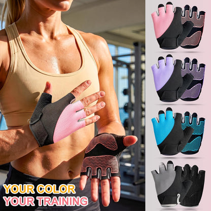 Workout Gloves for Women - Breathable Weight Lifting Gloves with Non-Slip Silicone Padding, Fingerless Gym Gloves for Cycling, Rowing, Pull Ups & Training (4 Sizes)