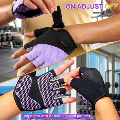Workout Gloves for Women - Breathable Weight Lifting Gloves with Non-Slip Silicone Padding, Fingerless Gym Gloves for Cycling, Rowing, Pull Ups & Training (4 Sizes)