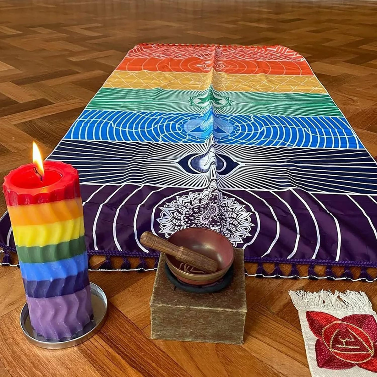 Mexican Yoga Mat Beach Picnic Blanket Chakra Meditation Mat Yoga Rug Sunscreen Shawl Chakra Wall Tapestry Decor Boho Pilates 59 in (Polyester Fibre)