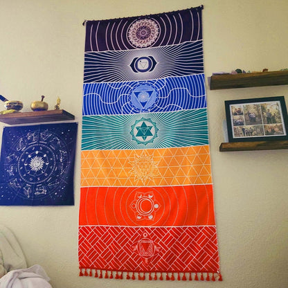 Mexican Yoga Mat Beach Picnic Blanket Chakra Meditation Mat Yoga Rug Sunscreen Shawl Chakra Wall Tapestry Decor Boho Pilates 59 in (Polyester Fibre)