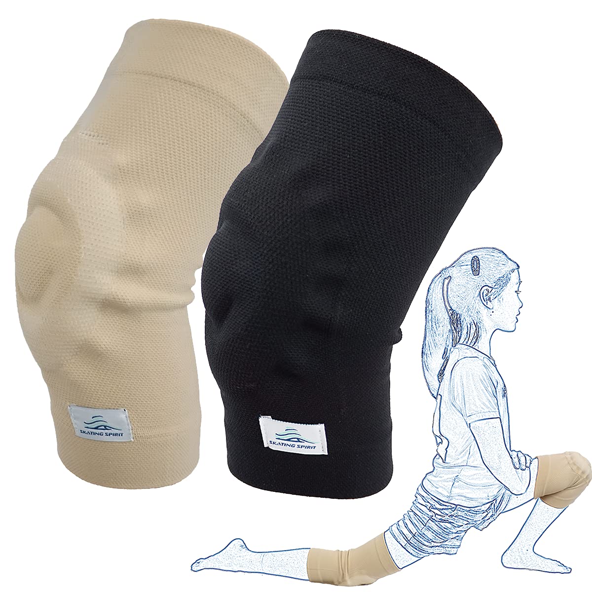 Gel Knee Pads (1 Pair), Cushion and Support Knee Cap for Dancing Figure Skating Gymnastic, Youth and Adult (Medium) Beige