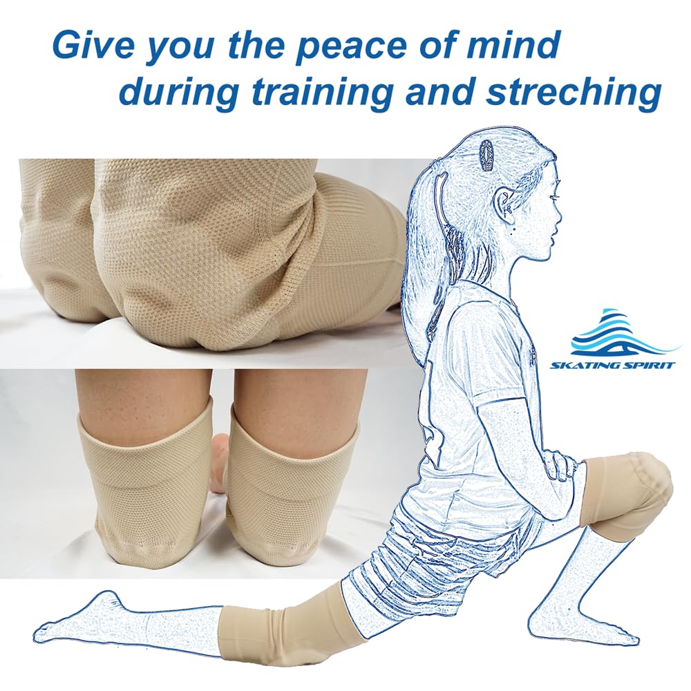Gel Knee Pads (1 Pair), Cushion and Support Knee Cap for Dancing Figure Skating Gymnastic, Youth and Adult (Medium) Beige